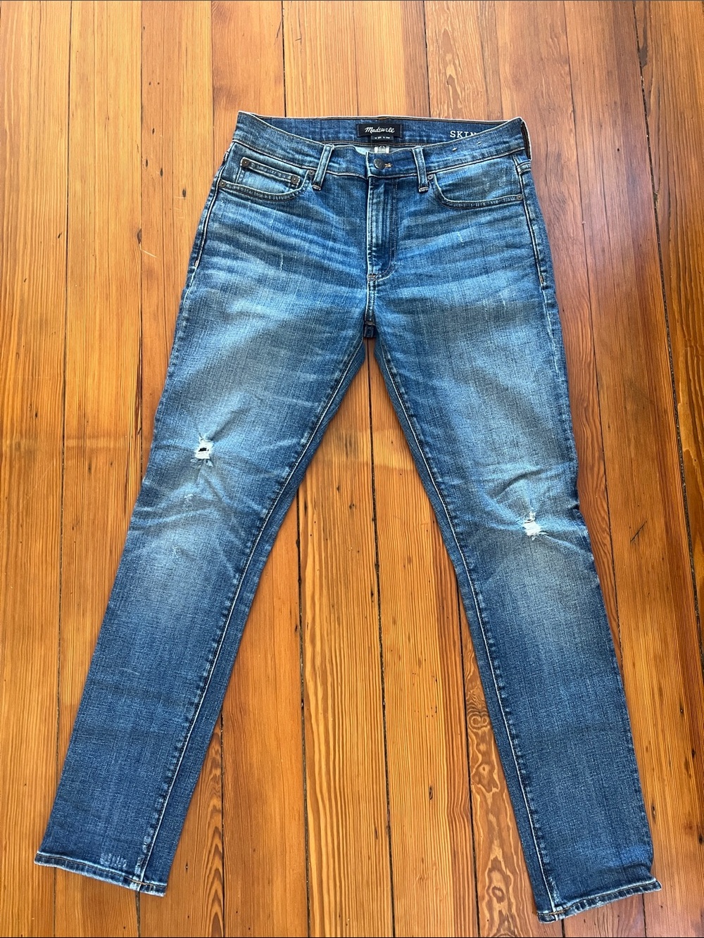 Madewell Men's Distressed Medium Blue Skinny Jeans